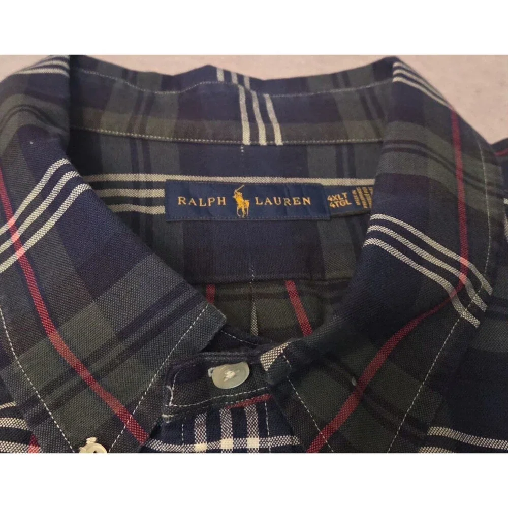 Ralph Lauren Navy/White Shirt 4XLT Long Sleeve Plaid Mens NOT FLANNEL